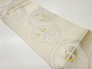 丸文に鶴・桐模様織出し袋帯